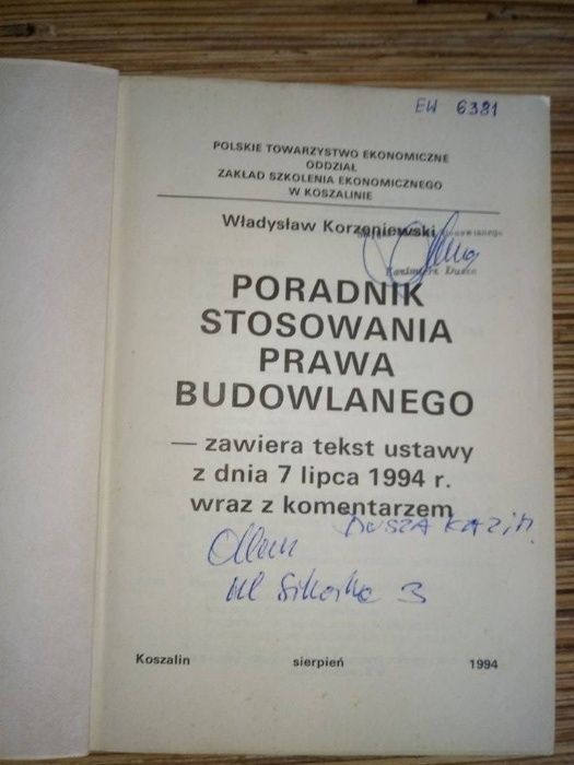 Prawo Budowlane PTE Koszalin 1994 przepisy i komentarz