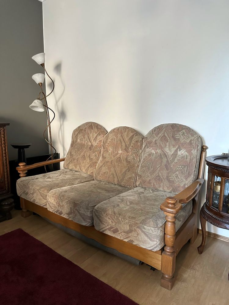 Sofa kanapa rozkładana z funkcją spania drewno