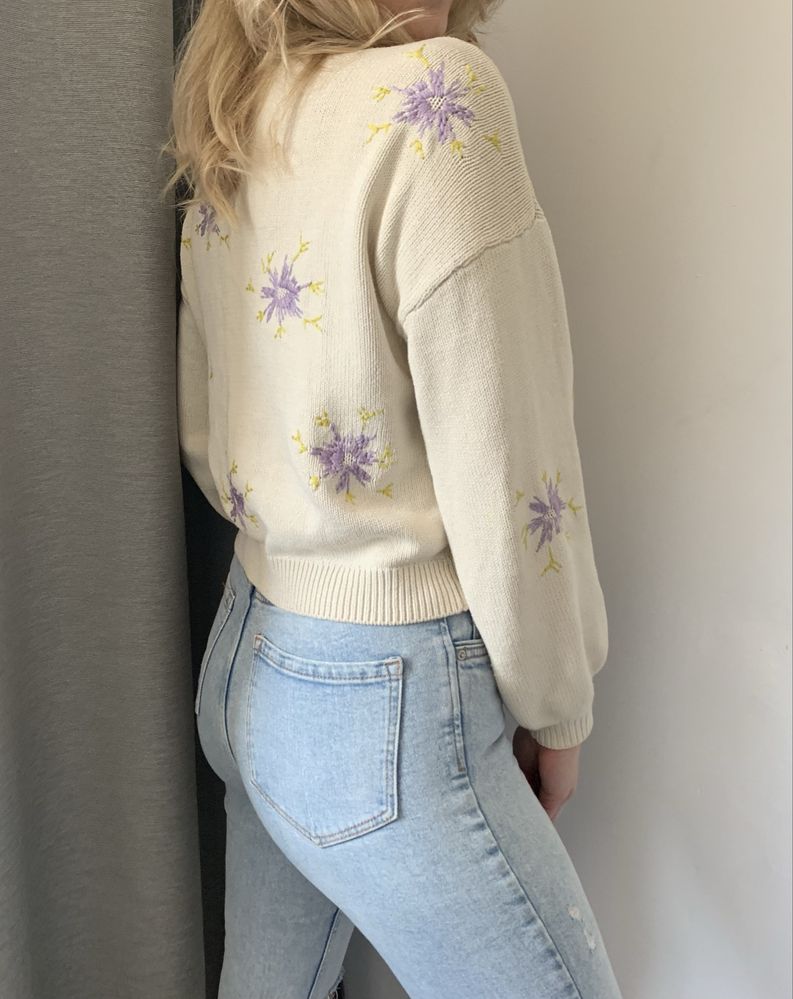 YAS wiosenny sweter kardigan w kwiaty aesthetic oversize cropped S