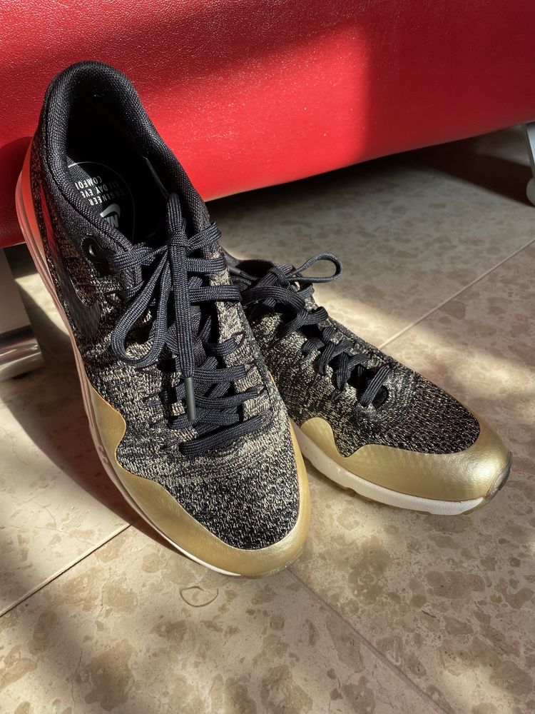 Nowe oryginalne buty Nike Air Max 1 One Flyknit rozmiar 39 czarne gold
