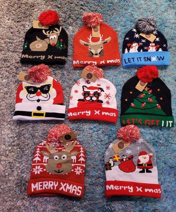 Czapka świecącą led świateczna mikolaj choinka