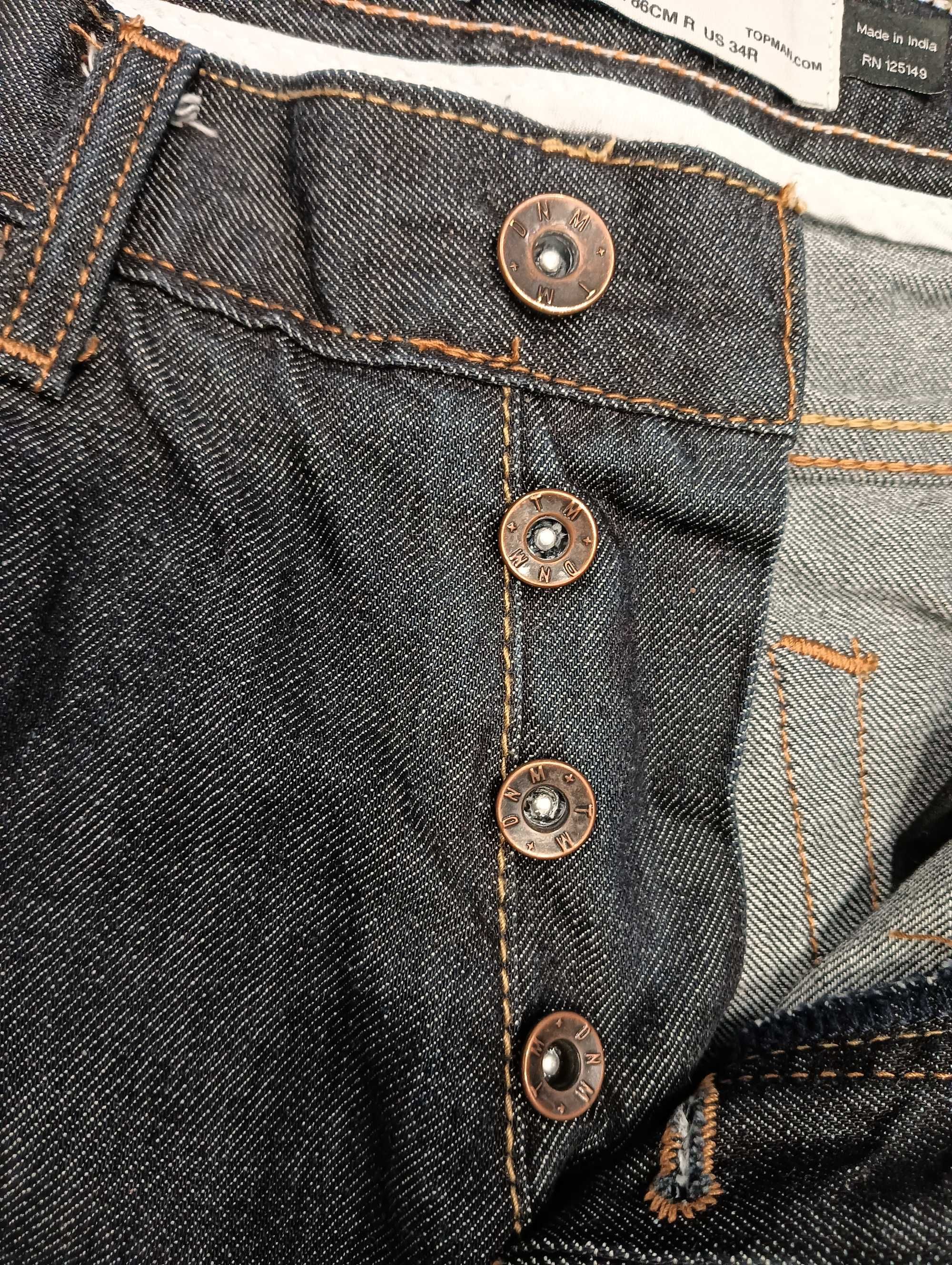Męskie ciemne granatowe spodnie jeansowe Topman 86 cm nowe
