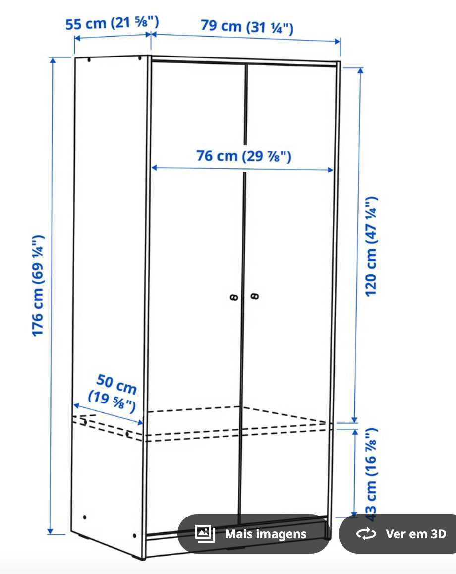 KLEPPSTAD
Roupeiro c/2portas, branco, 79x176 cm