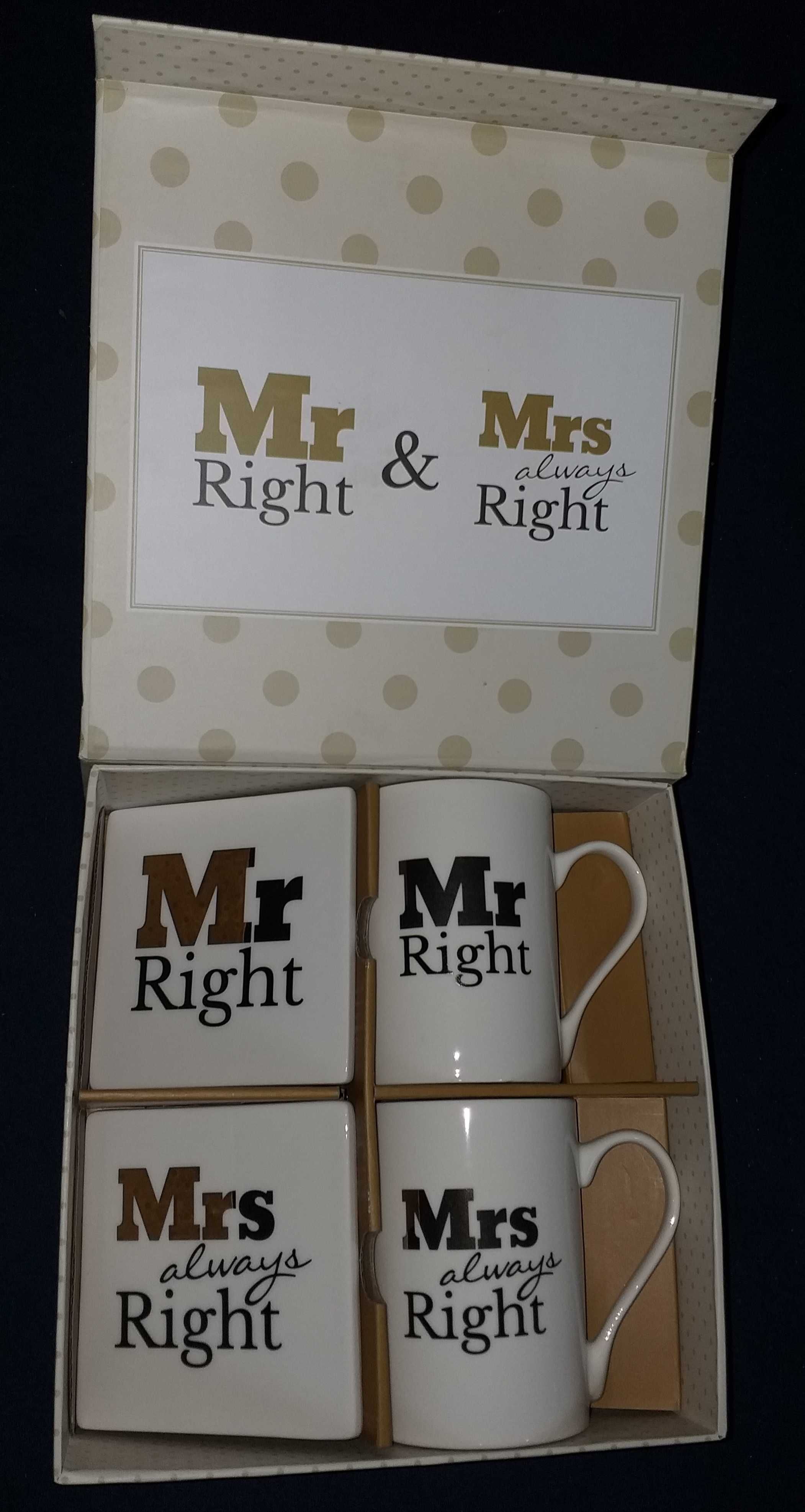 Подарочный набор чашек с подставками Mrs и Mr Right