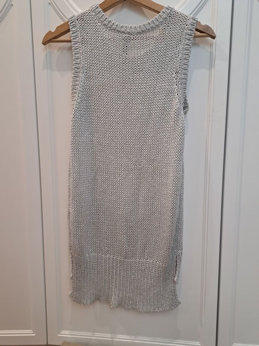 Bluzka sweter bezrękawnik srebrny h&m 34
