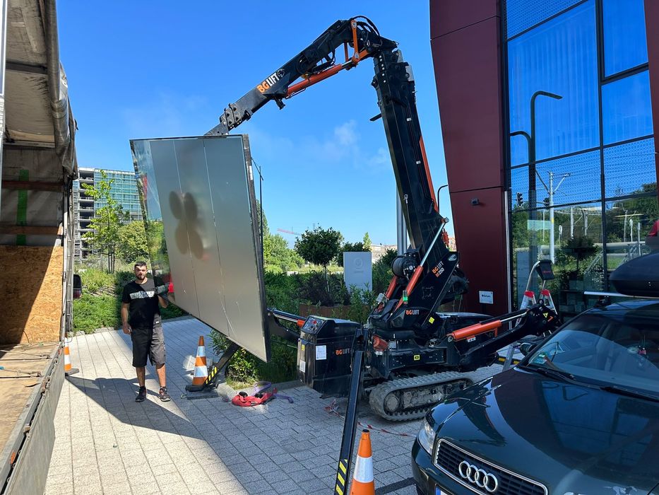 MINI ZURAW dzwig okna szklenie kosz zwyżka wymiana szyb montaż fasad