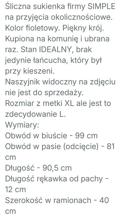 Sukienka okolicznosciowa Simple 40 L