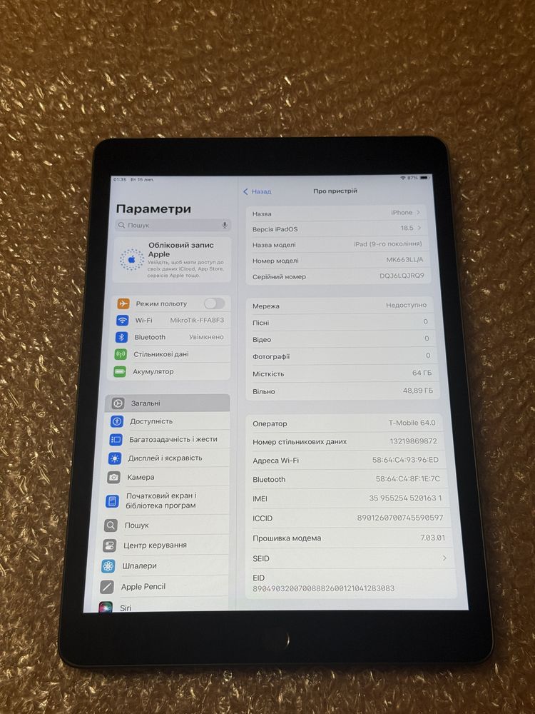 Apple iPad 9th 64gb 4g lte Ідеал 100% батарея A2603
