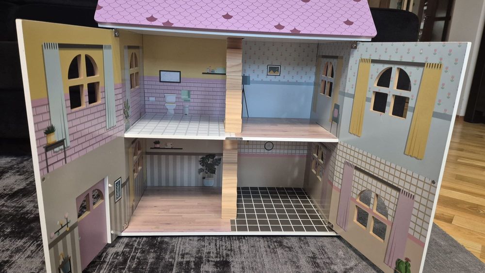 2x - Domek dla lalek duży drewniany - 3 piętra Playtive Lidl