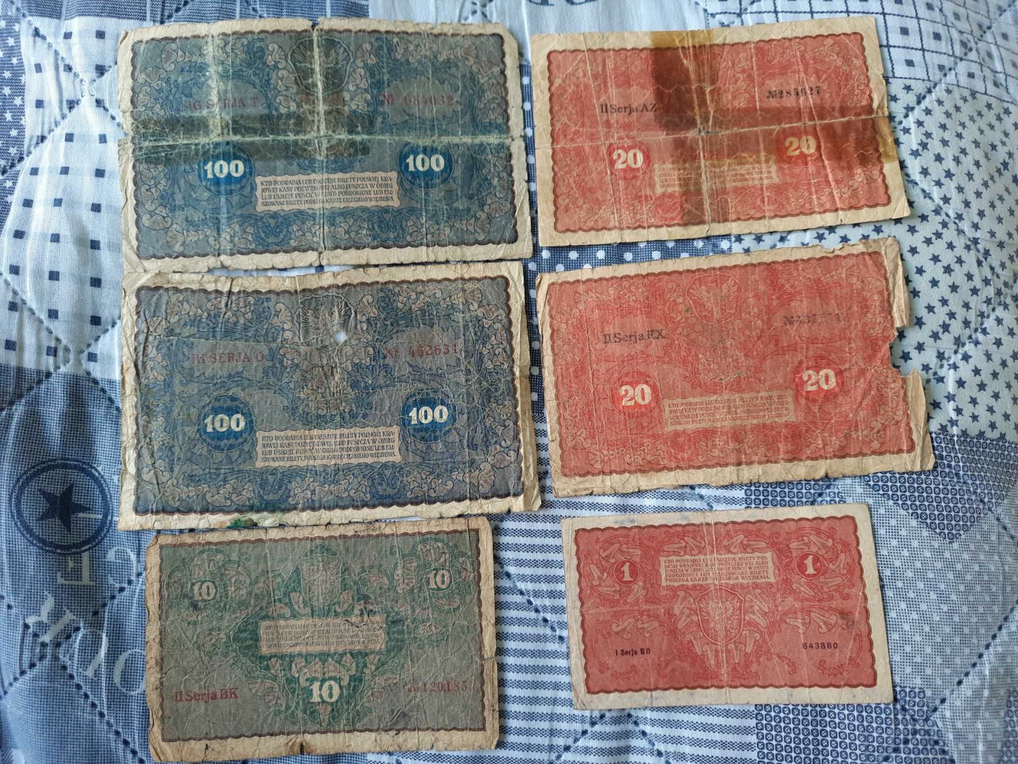 banknoty 1,10,20,100 marek polskich marki polskie okupacja PRL 1919