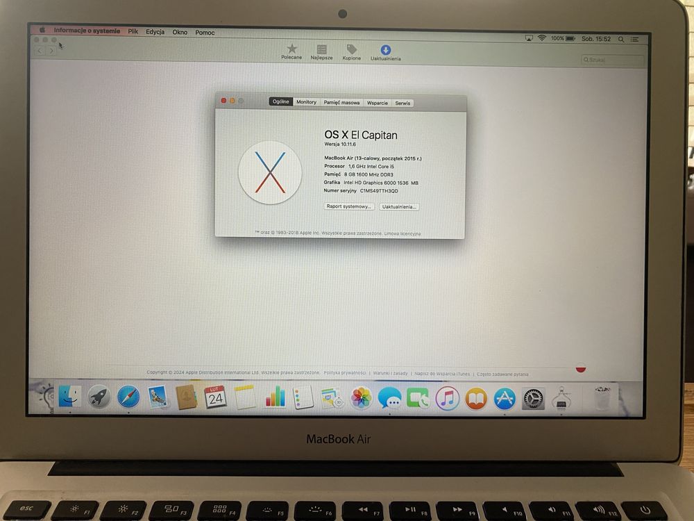 MacBook Air 13 cali, 1,6 GHz i5 ,8gb/128gb, 2015r.