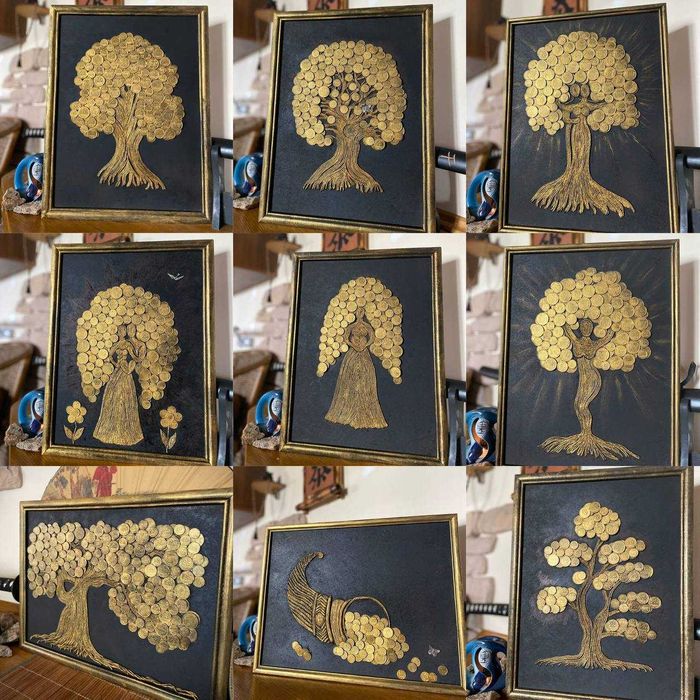 Денежное дерево картина из монет 30×40 см - оригинальный подарок