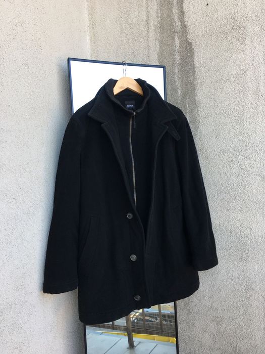 Полупальто черное шерсть кашемир Hugo Boss