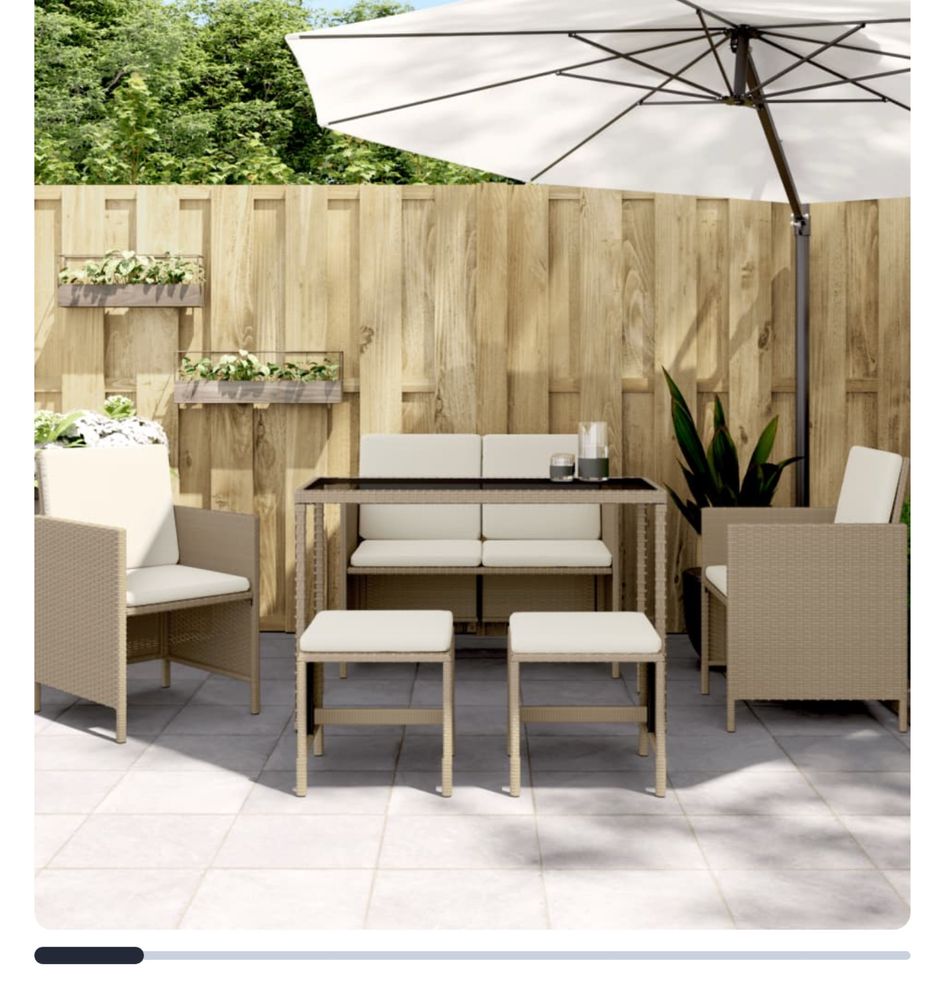 Conjunto 6 peças de jardim com almofadões bege