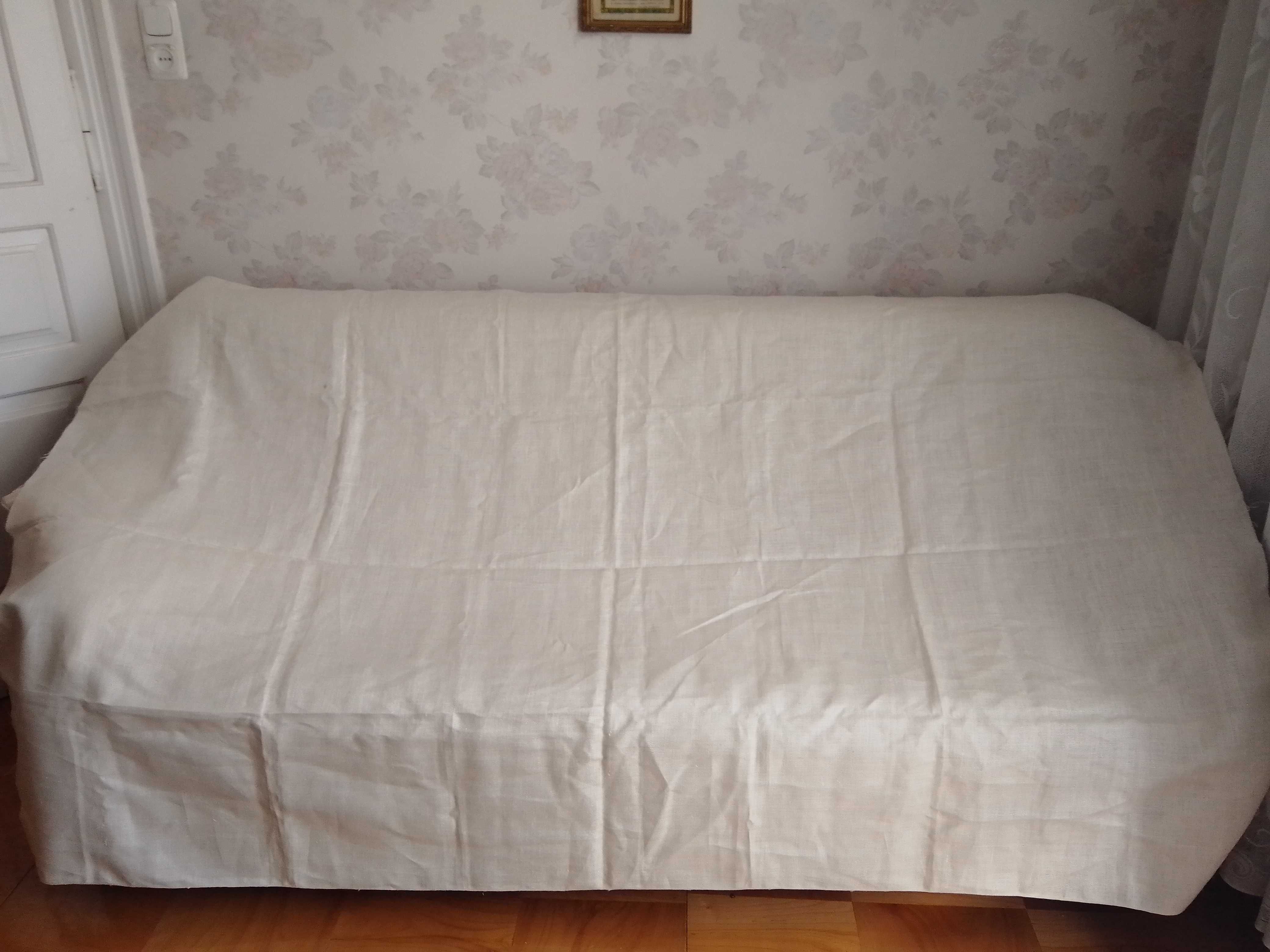 Kremowy , gruby len z PRL - 220cm x 133cm - bdb !!
