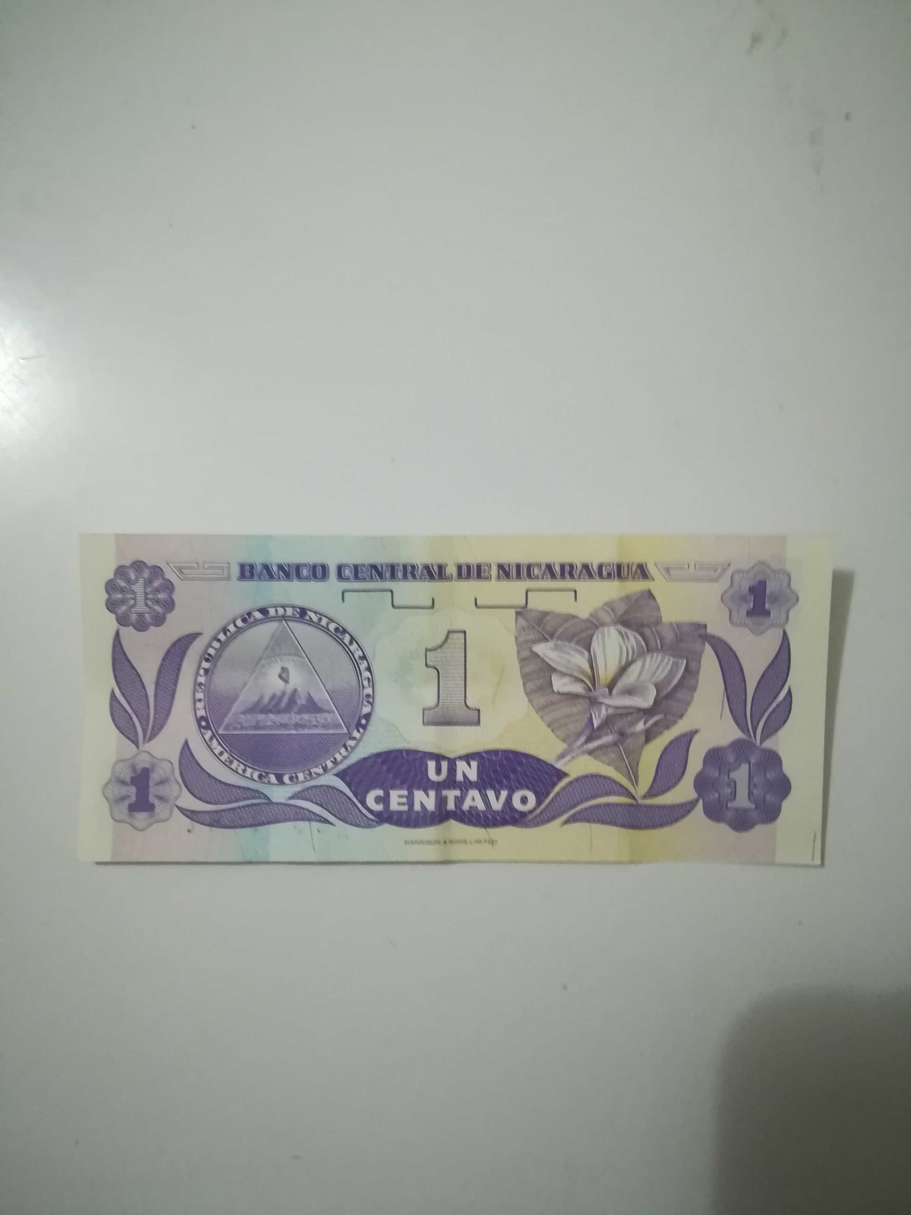 Nota rara 1 centavo de Nicarágua NÃO CIRCULADA