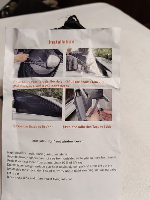 Guarda sol para porta frontal de carro