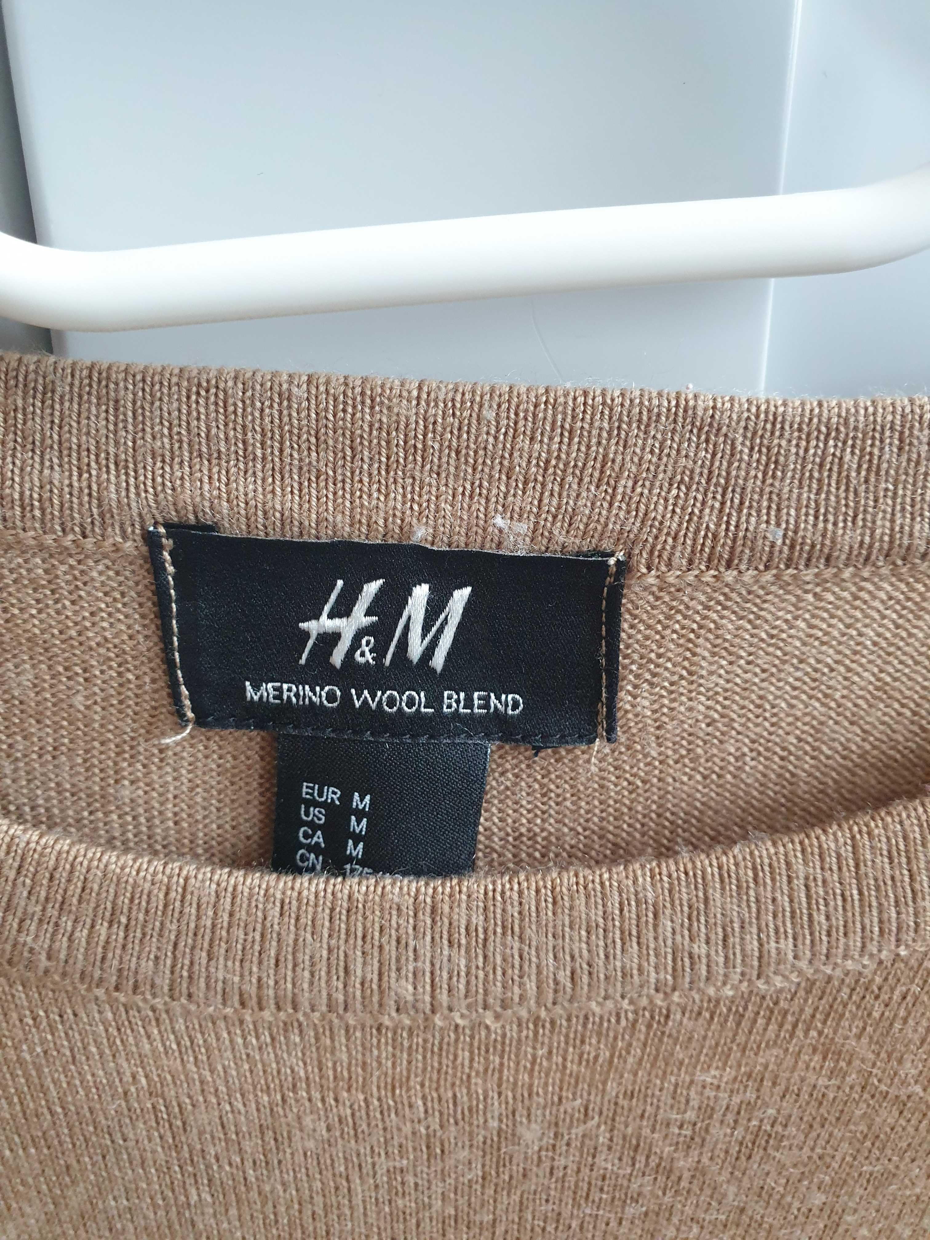 Beżowy kamelowy sweter H&M M 38 męski damski wełniany