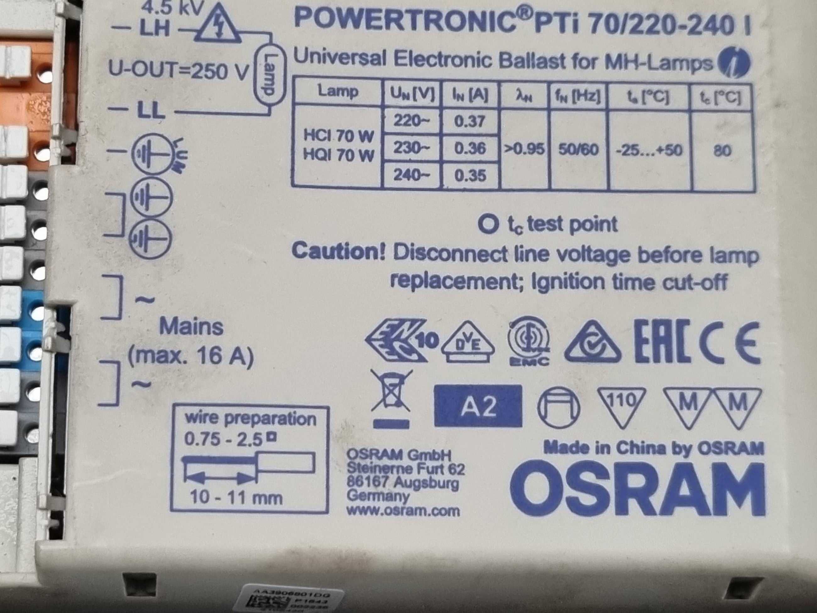 Żarówka metalohalogen 70 W Luna HCI+ Statecznik elektroniczny OSRAM