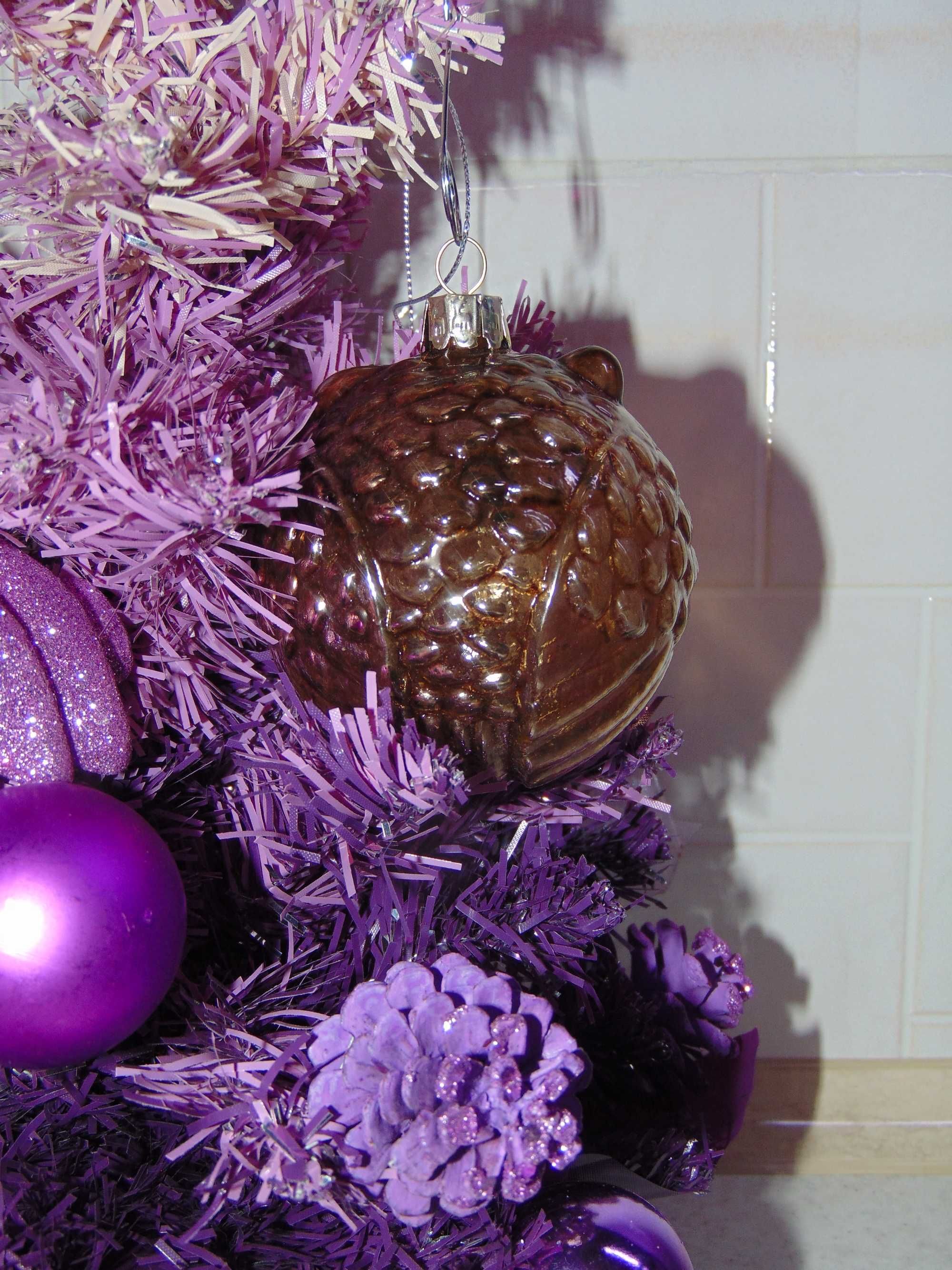Жолудь, сова – скляні новорічні іграшки на ялинку