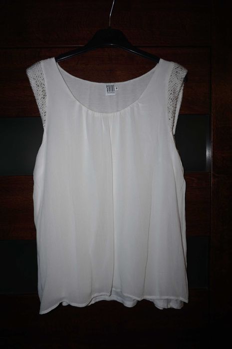 SAINT TROPEZ Bluzka Top Koszulka Oversize 38 M Ciążowa Cekiny Biała