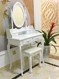 Toaletka + taboret lustro konsola gięte nogi do salonu sypialni transp