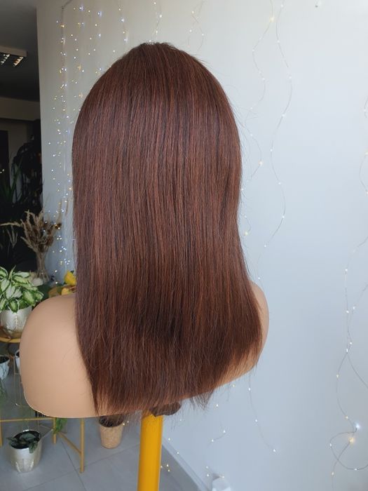 Peruka z włosów naturalnych ludzkich w 100% kasztanowy brąz Olga 50 cm