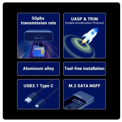 Карман внешний UnionSine M2 SSD корпус SATA NGFF PCIe M&B Key+B Key