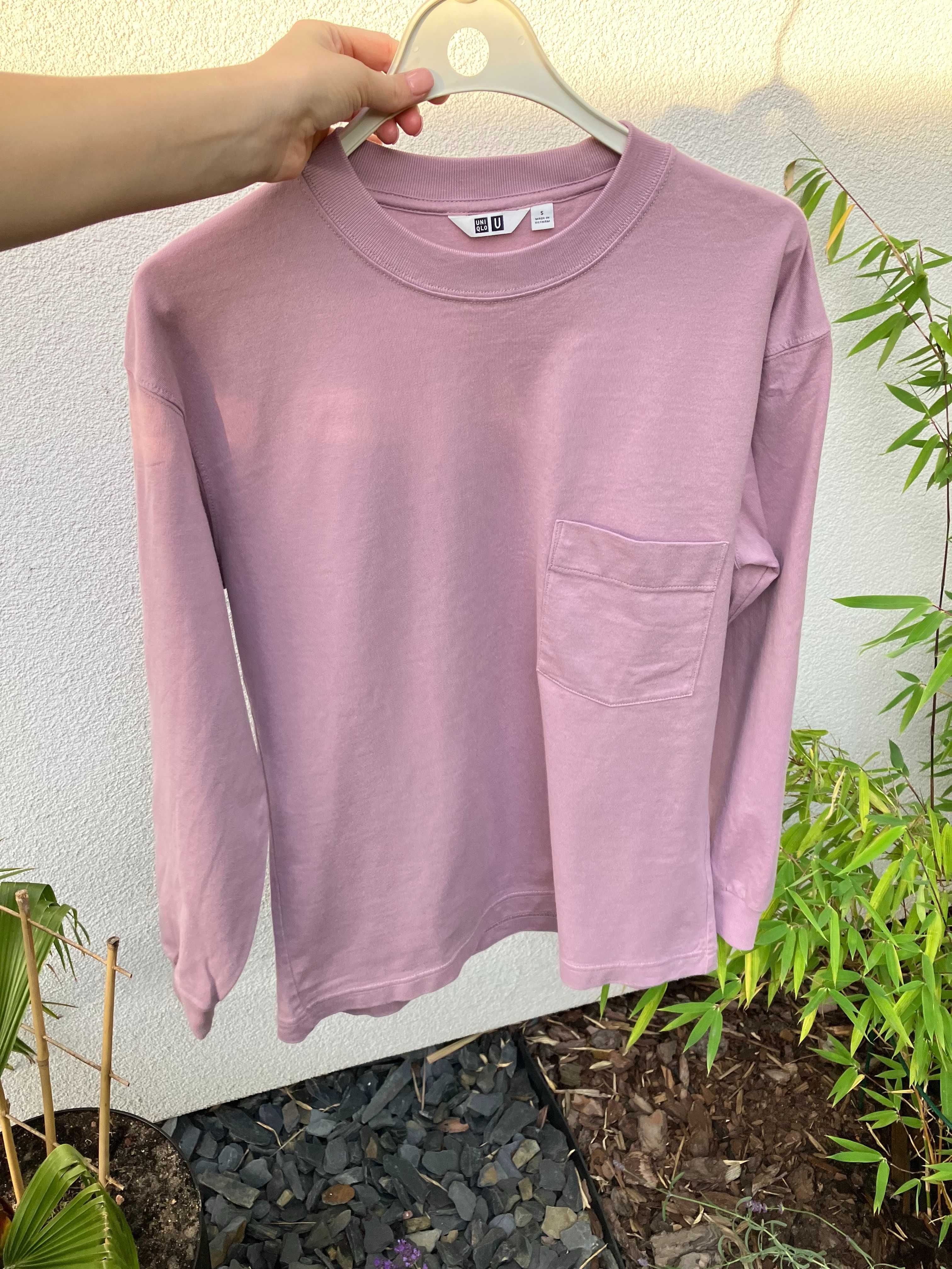 Uniqlo basic róż wrzosowa bluza z kieszenią S oversize bawełna