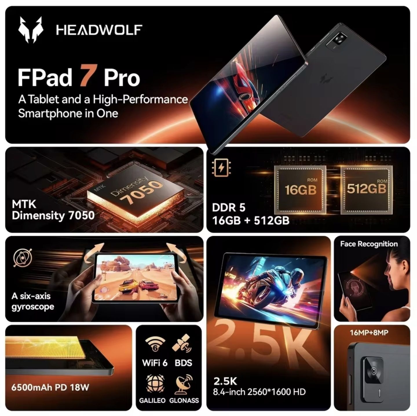 Headwolf Fpad7 Pro 16/512 2.5K LTE WiFi 8.4 cala