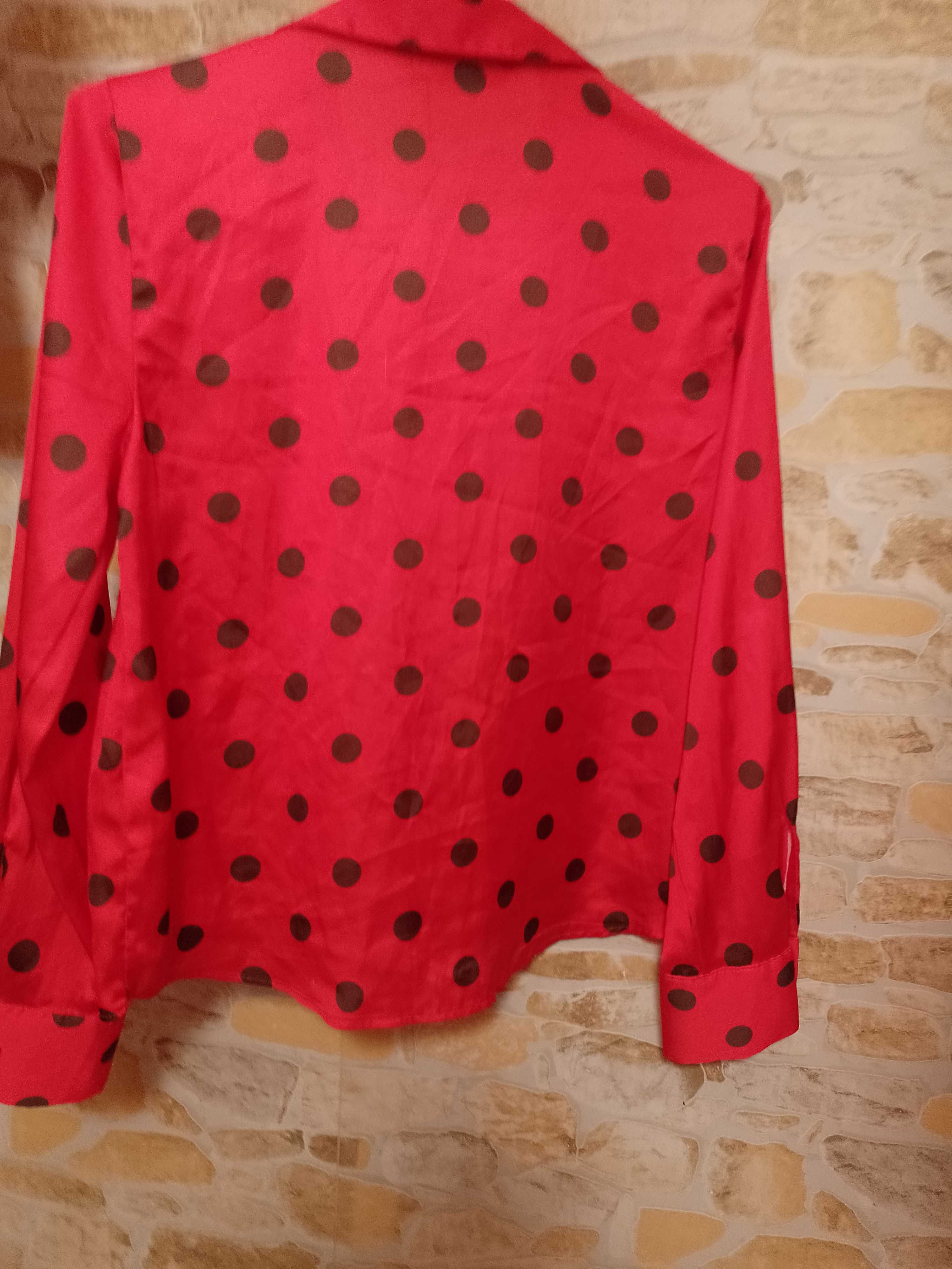 (38/M) ZARA/ Czerwona Bluzka koszula z Madrytu w groszki, NOWA