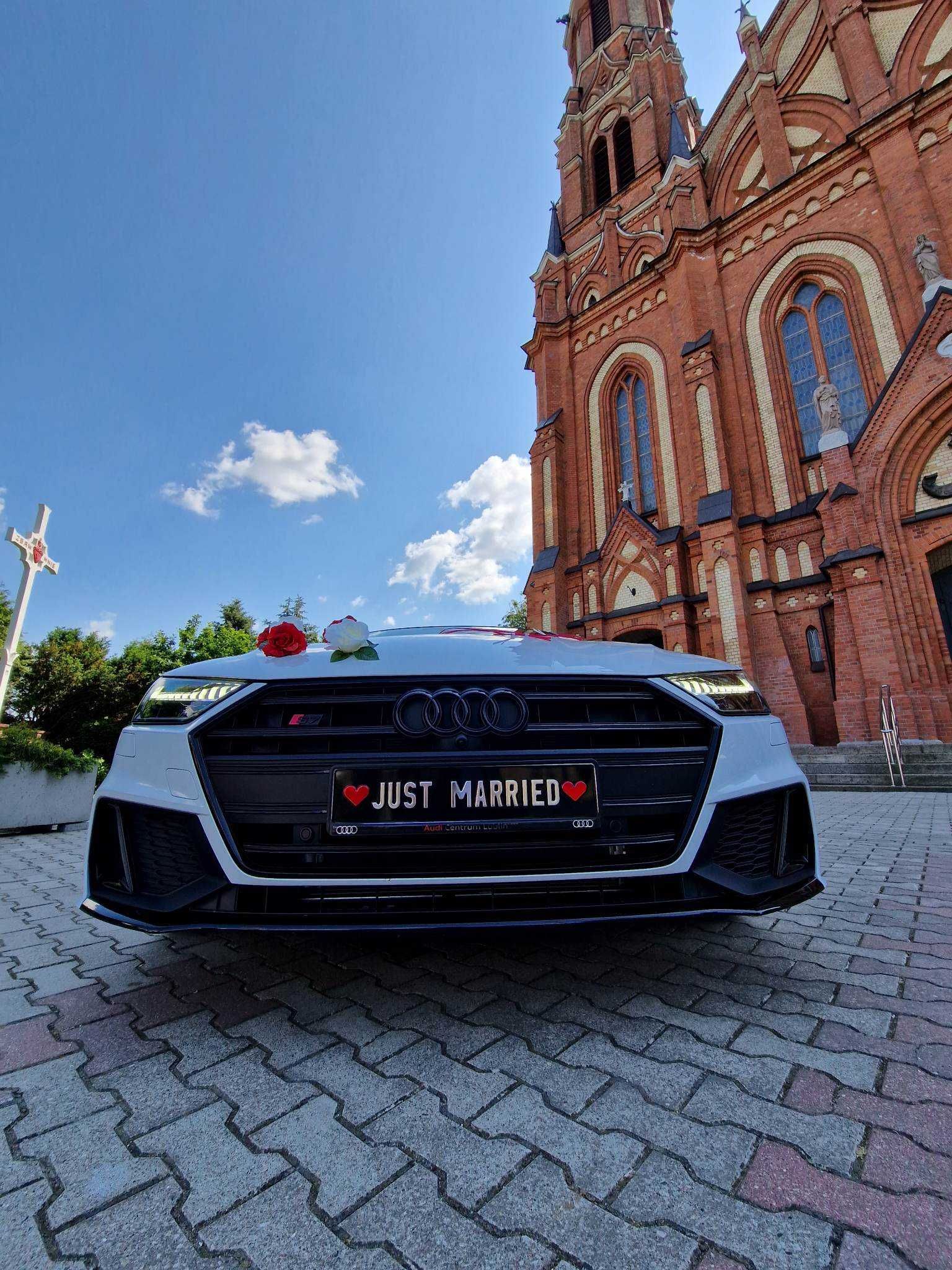 Auto Samochód do ślubu na wesele Audi S7 białe - LOVE MR&MRS DRINK BAR