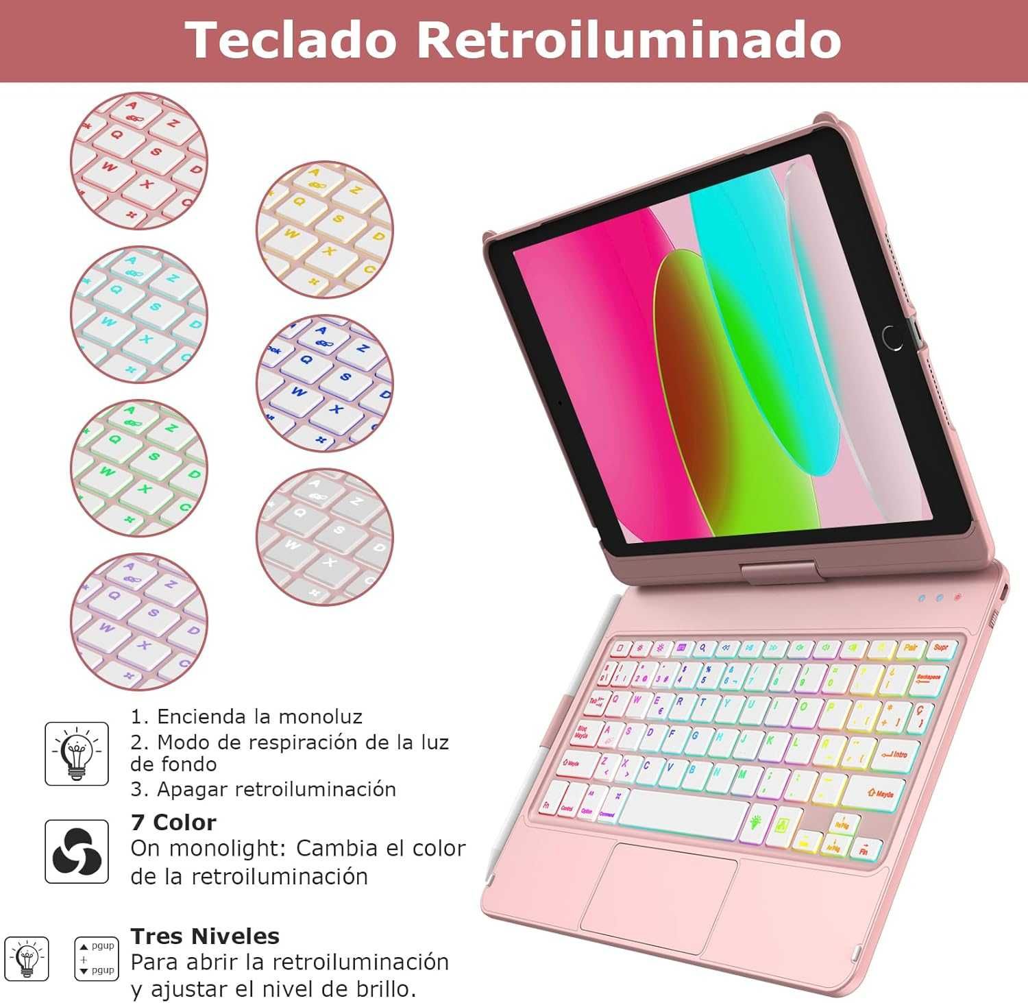 Twarde etui z klapką + klawiatura iPada 10,2" generacja 9/8/7 Różowe