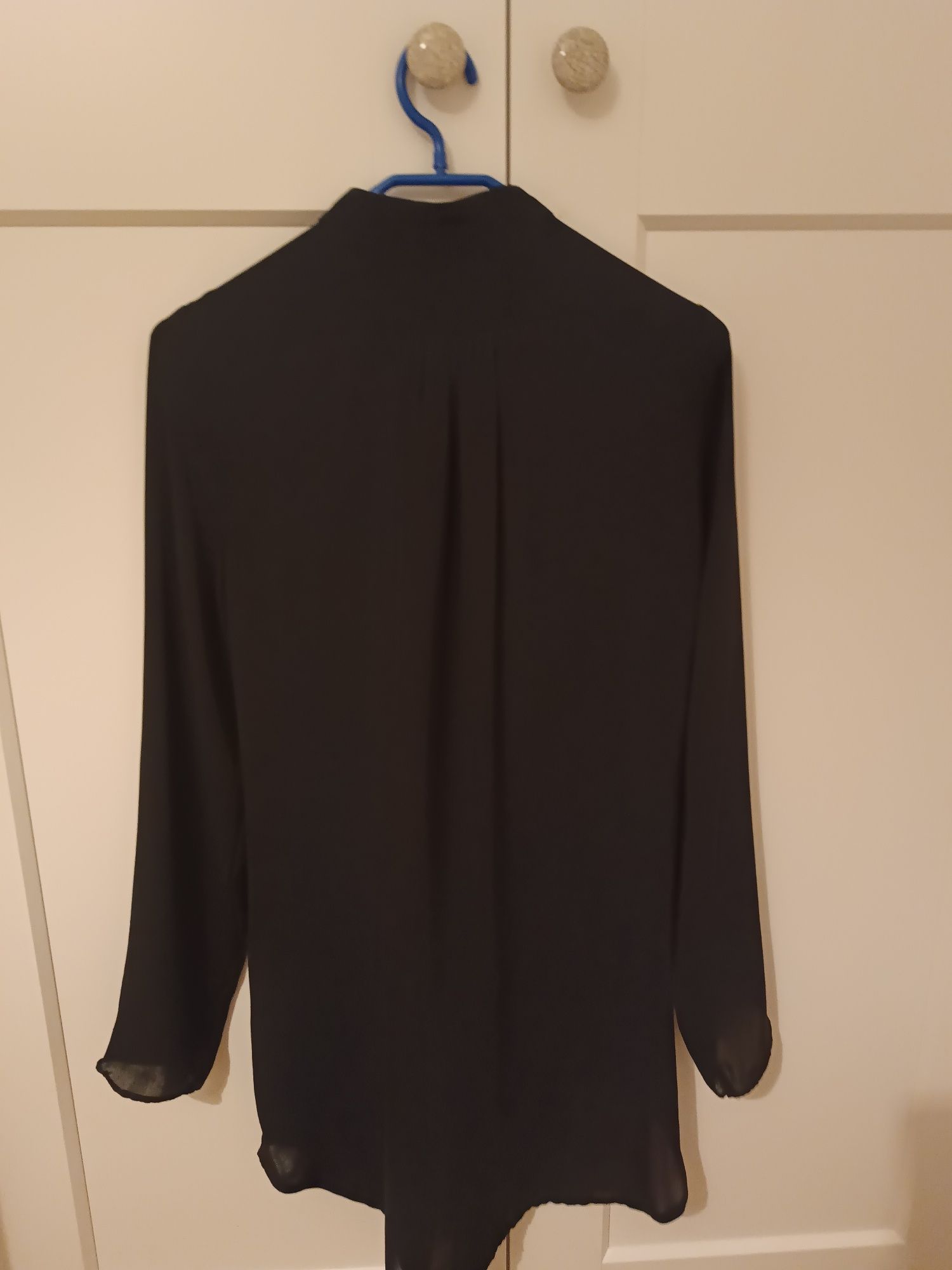 Koszula tunika szyfonowa Benetton r. 40 czarna żakardowa żabot