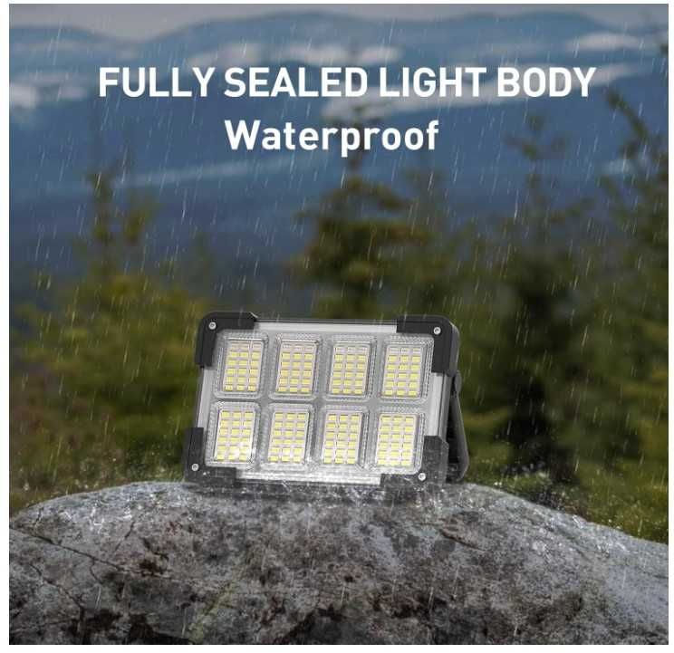 Akumulatorowa lampa/ reflektor LED z panelem solarnym i powerbankiem