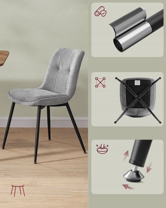 Zestaw 2 Krzeseł Do Jadalni Vasagle Szare Kdc151G01 Powystawowy