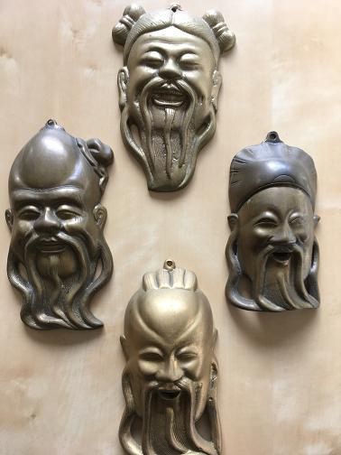 4 Máscaras de parede em bronze antigas de Macau