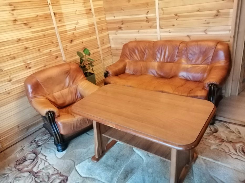 Komplet wypoczynkowy skóra z ławą