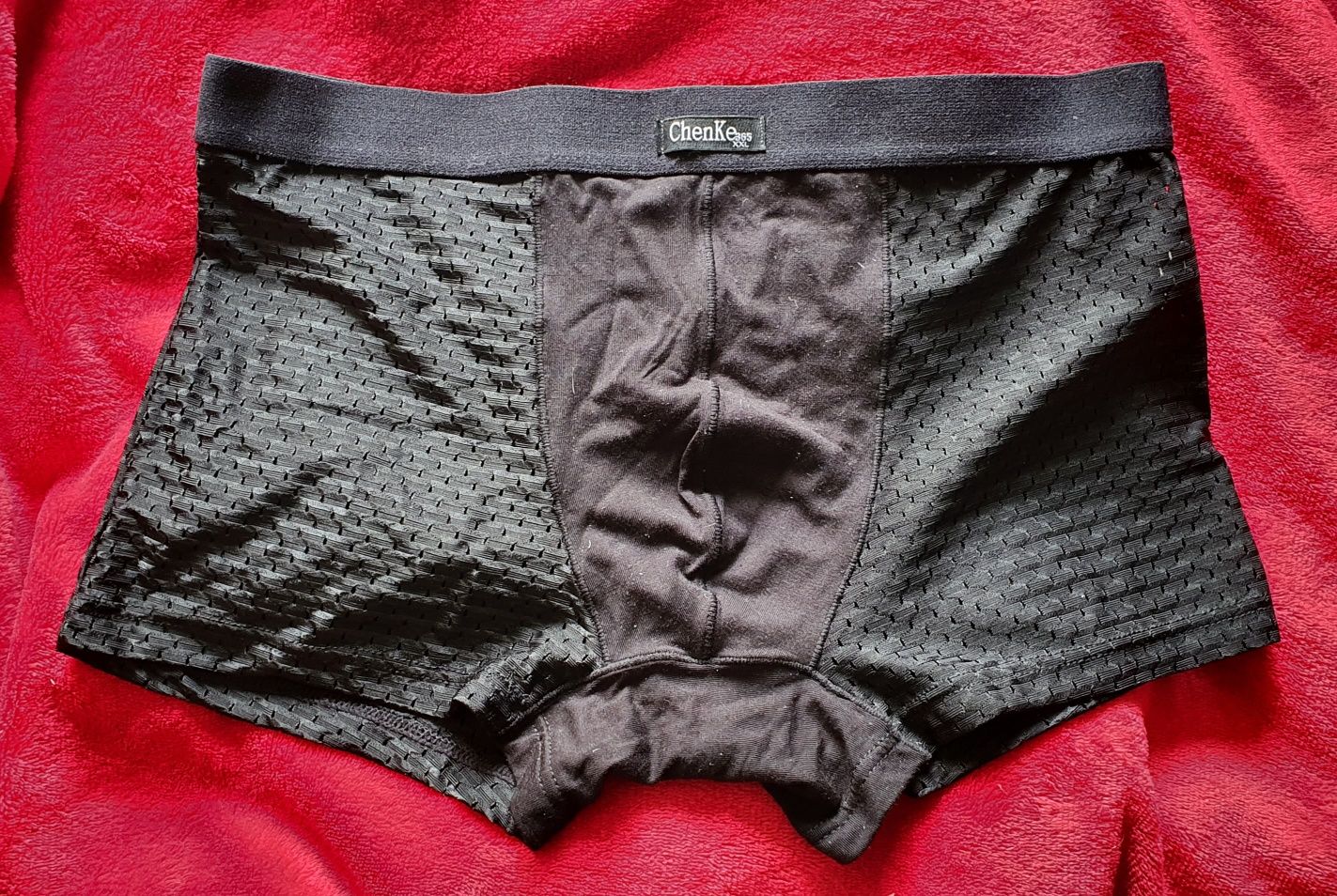 NOWE czarne bokserki z siateczkowego materiału ChenKe, rozm. L