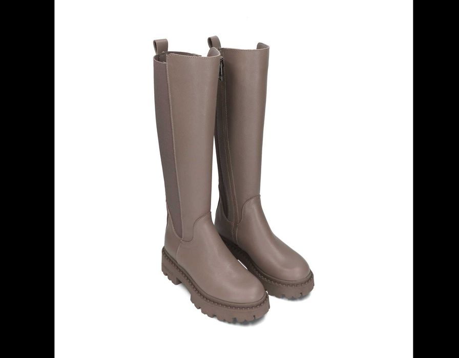 NOWE! Kozaki na grubej podeszwie CheBello 4211 beżowe, skóra naturalna