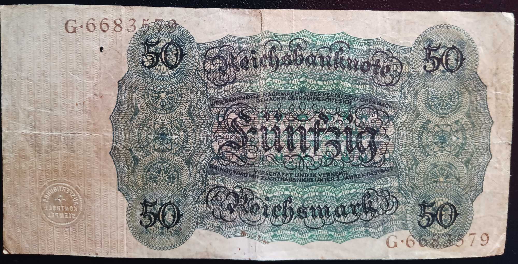 Banknot Funfzig ReichMark 1924r. Kolekcjonerski
