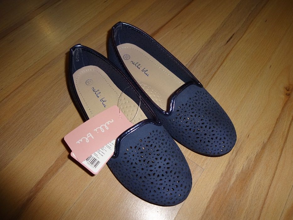 NELLI BLU granatowe niebieskie ażurowe mokasyny dziewczęce baleriny 33