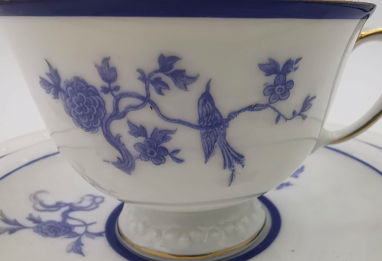 Porcelana SORAU Dekor Kobaltowe Kwiaty, Ptaki Złocona