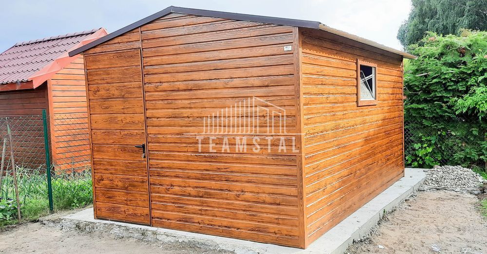 DOMEK OGRODOWY 3m x 4m dwuspad - drzwi + okno - drewnopodobny TS279