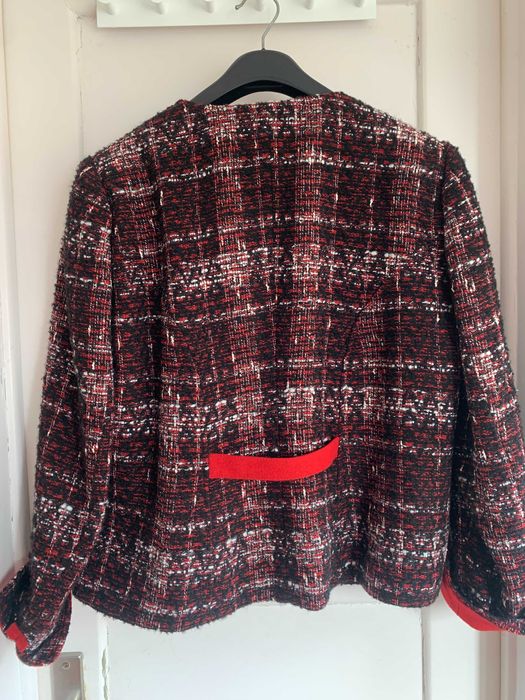 Casaco Tweed Mac Scott, 46, preto vermelho, cintado, botões vermelhos