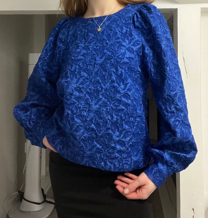 niebieska chabrowa bluzka elegancka scandi unikat vintage XS/S