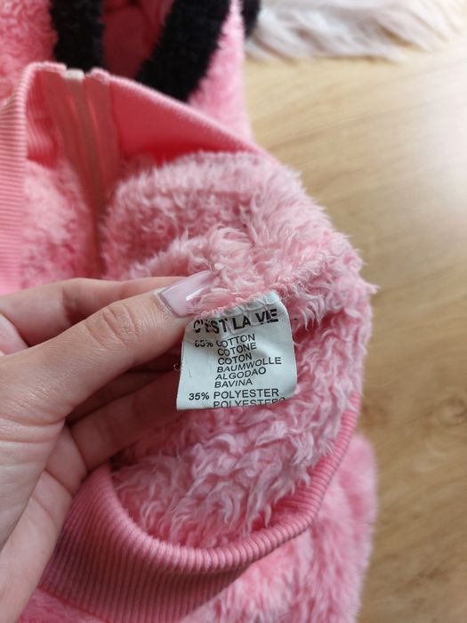 Bluza dziewczęca różowa pluszowa z kapturem na zamek przejściowa