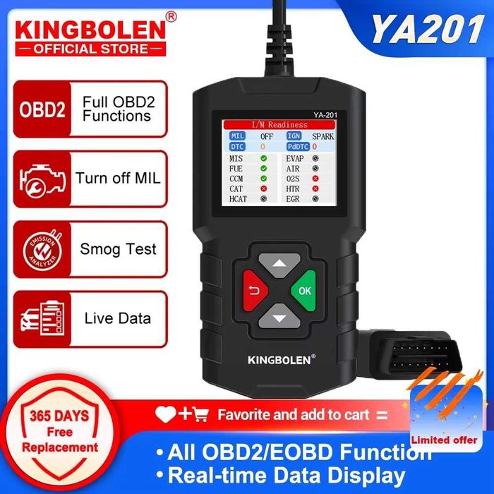 Діагностичний Сканер/Тестер Помилок OBD2/EOBD+CAN KINGBOLEN YA-201 США
