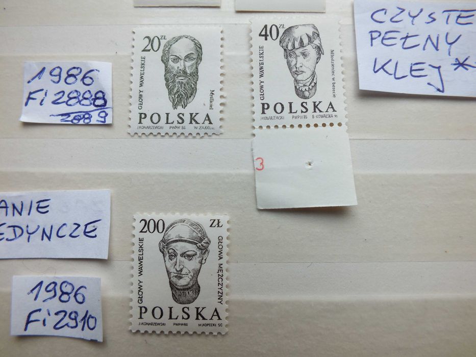 6szt. znaczki Fi2812 margines Fi2910 Polska 1985 /1986 GŁOWY czyste **