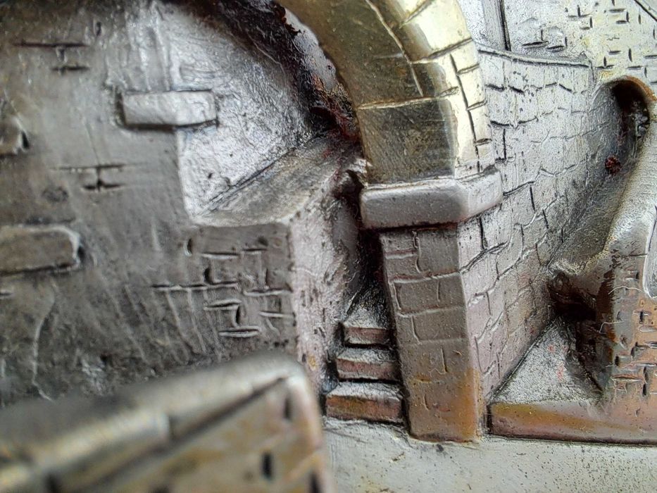 Obraz srebrny wypukły domy brama arkada włoski Giorgini L. 10g srebra